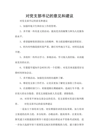 对党支部书记的意见和建议