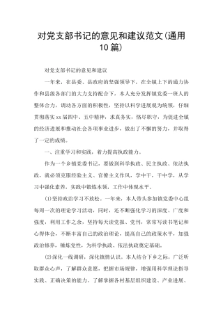 对党支部书记的意见和建议范文