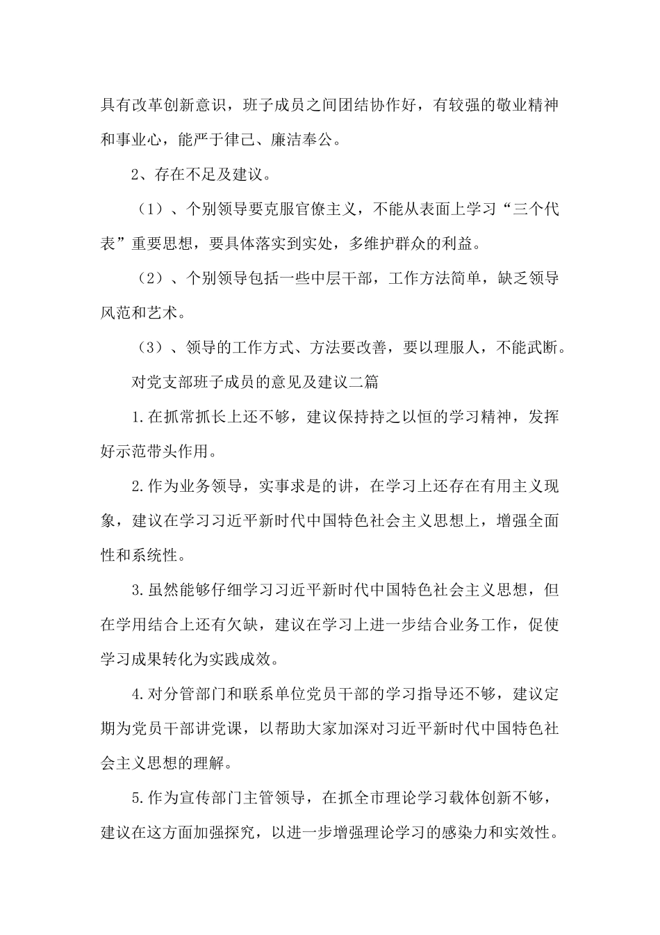 对党支部班子成员的意见及建议三篇_第3页