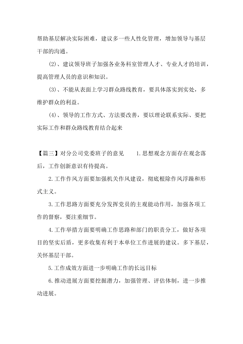 对分公司党委班子的意见3篇_第2页