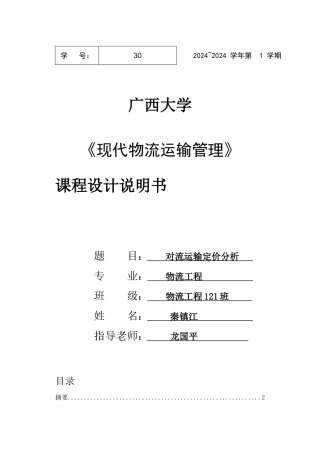 对流运输定价分析说明书