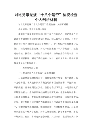 对照党章党规“十八个是否”检视检查个人剖析材料