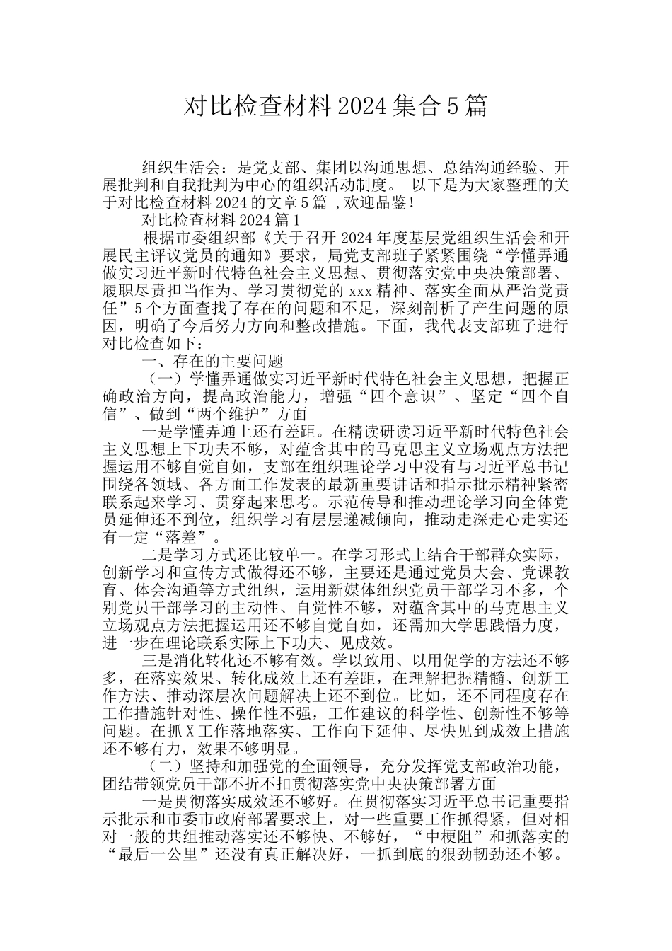 对照检查材料2024集合5篇_第1页