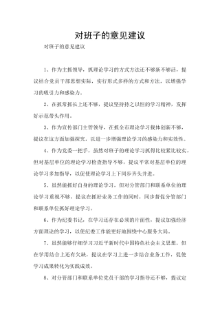 对班子的意见建议