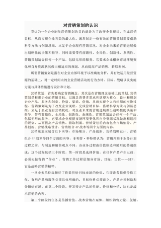 对营销策划的认识