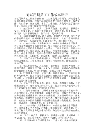 对试用期员工工作效率评语