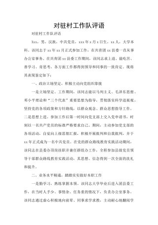 对驻村工作队评语