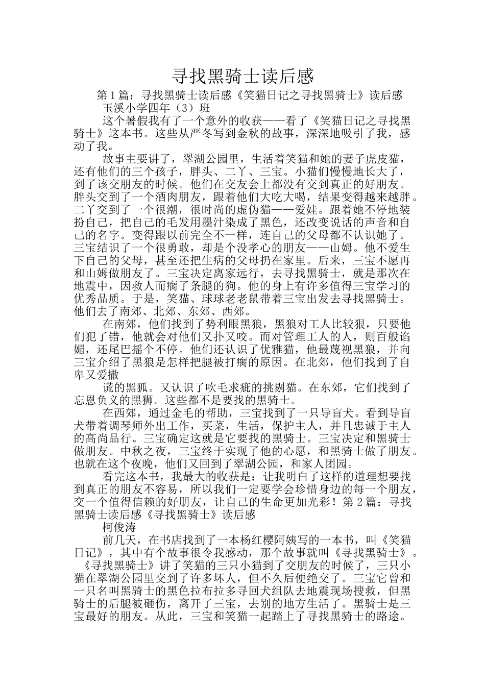 寻找黑骑士读后感_第1页