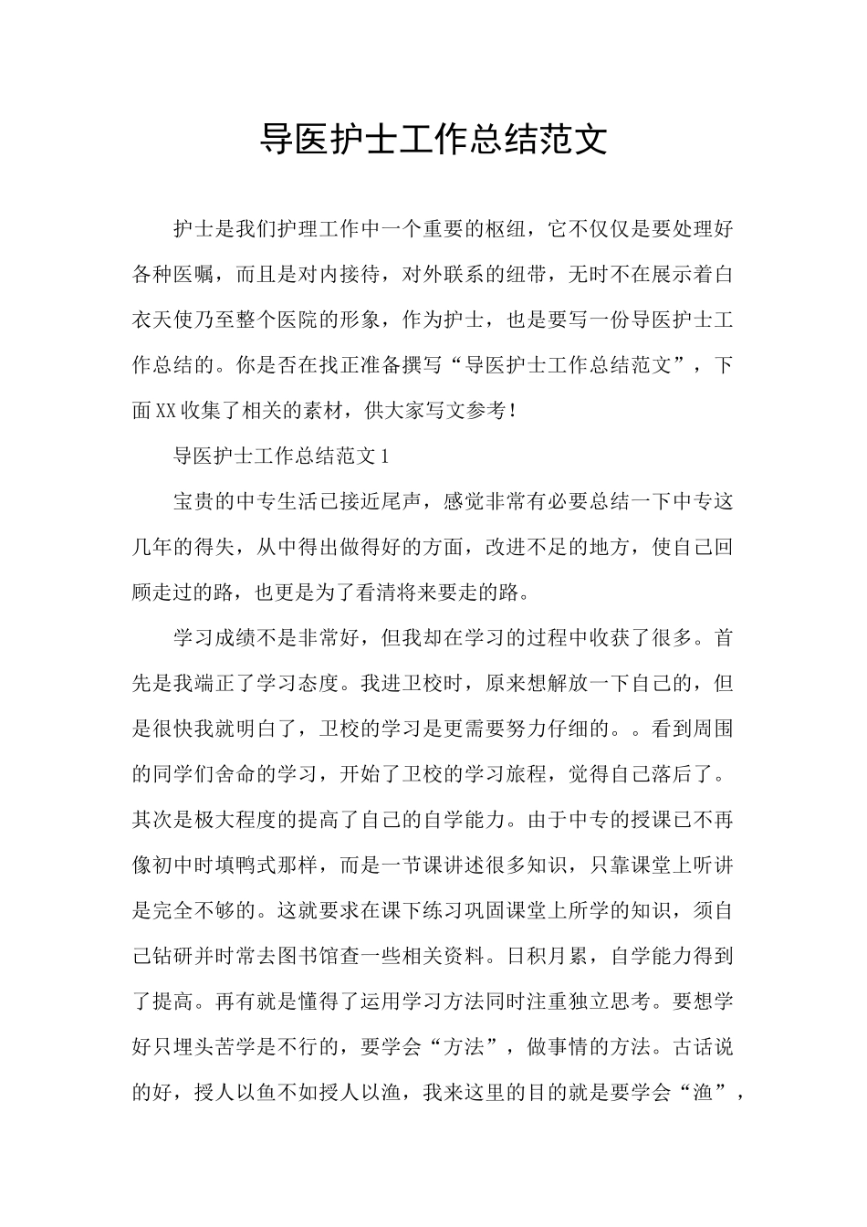 导医护士工作总结范文_第1页