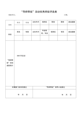 导师带徒优秀师徒评选表