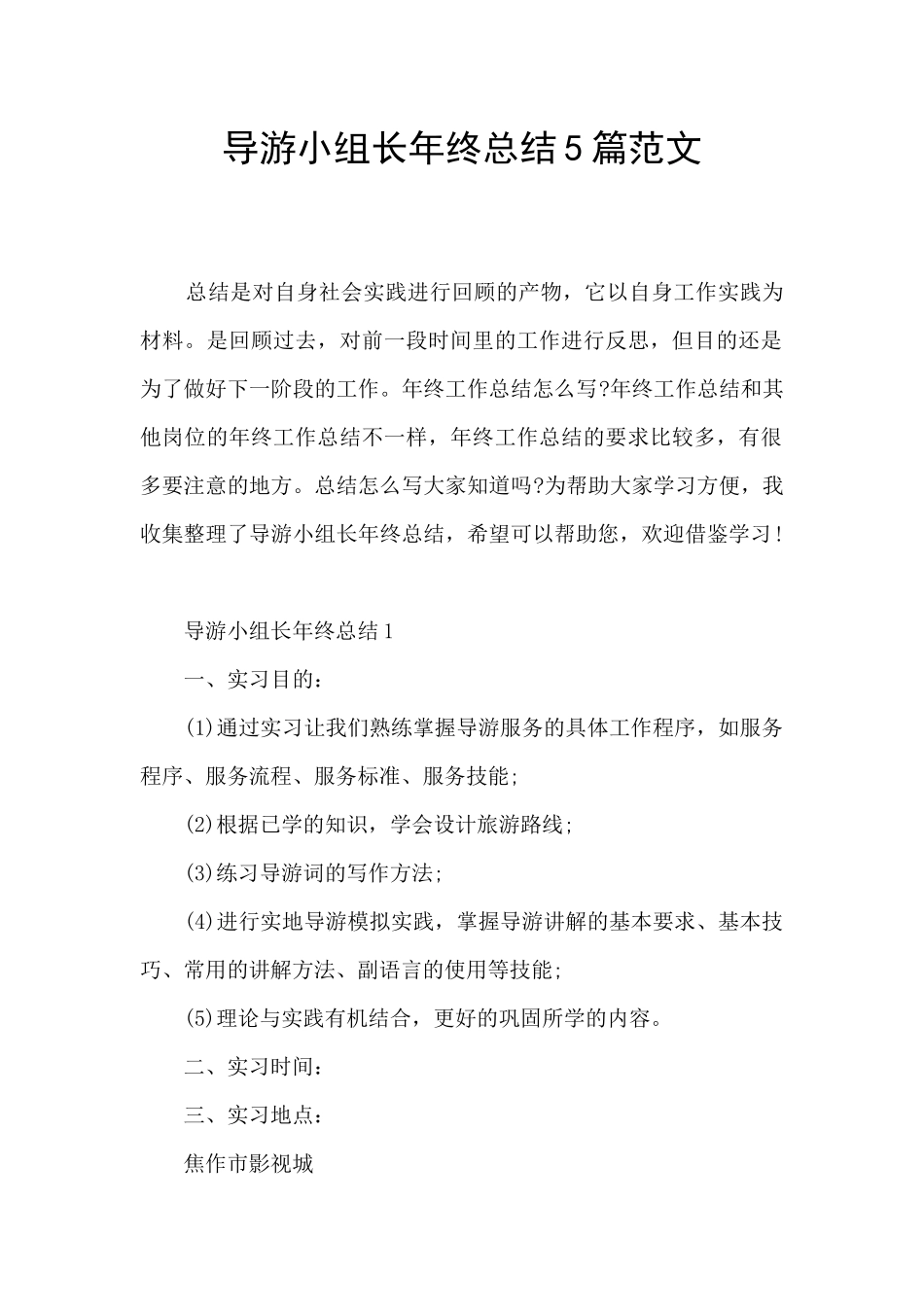 导游小组长年终总结5篇范文_第1页