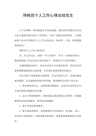 导购员个人工作心得总结范文