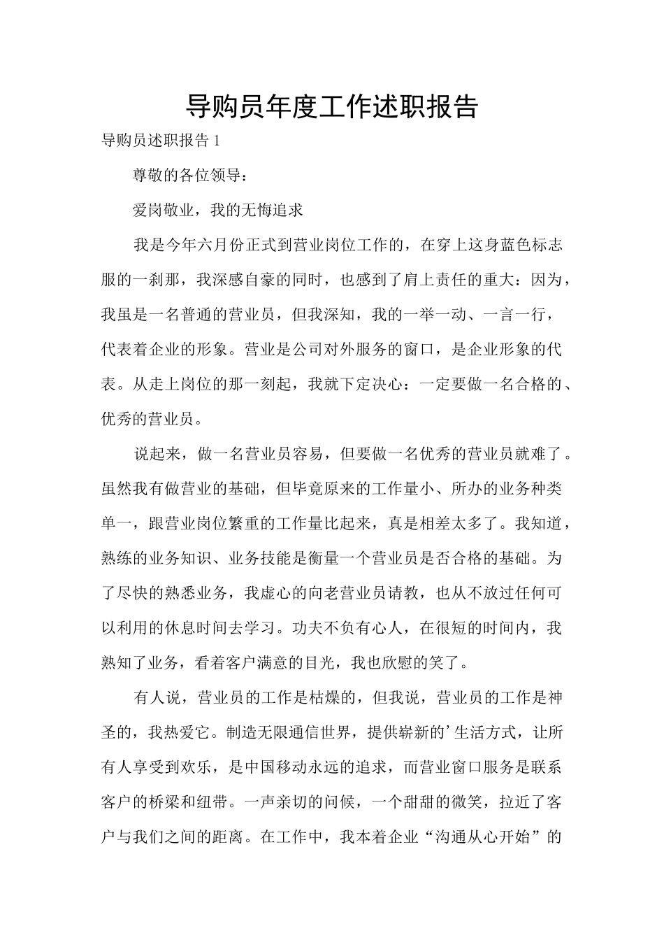 导购员年度工作述职报告_第1页