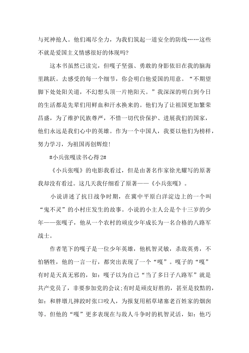 小兵张嘎阅读心得550字范文_第2页