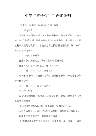 小学“种子少年”评比细则