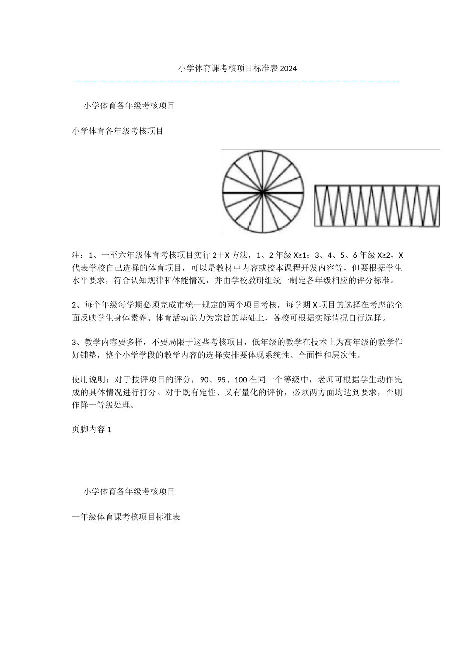 小学体育课考核项目标准表2024_第1页