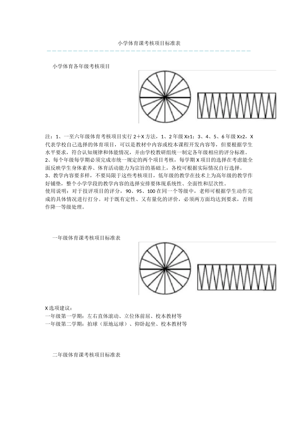 小学体育课考核项目标准表_第1页