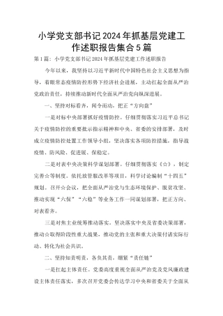 小学党支部书记2024年抓基层党建工作述职报告集合5篇