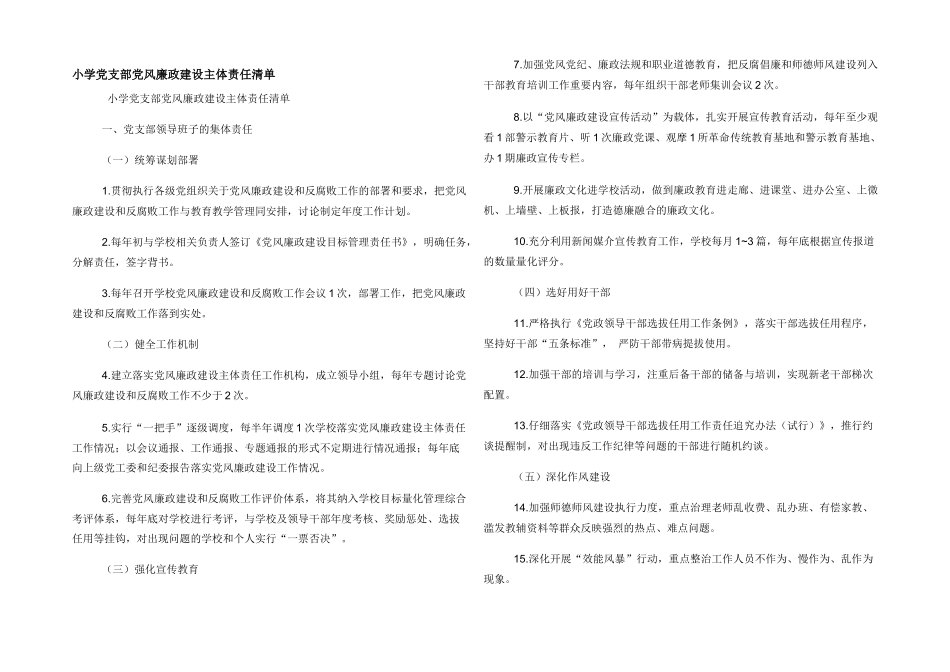 小学党支部党风廉政建设主体责任清单_第1页