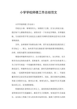 小学学校师德工作总结范文