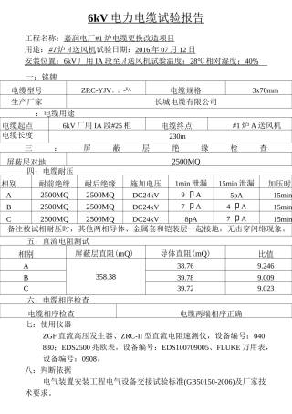 电缆预防性实验报告