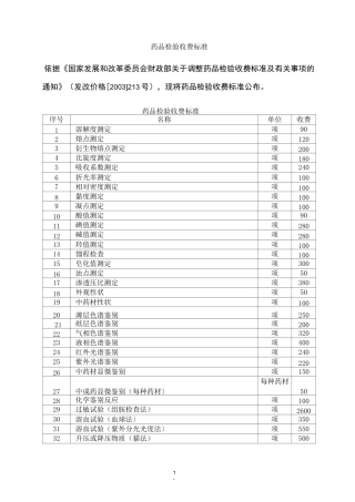 药品检验收费标准