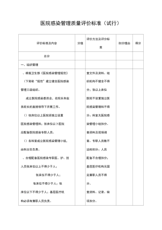 医院感染管理质量评价标准
