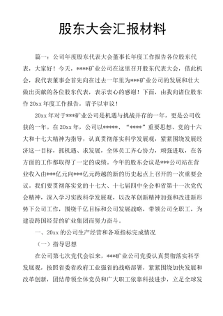 股东大会汇报材料