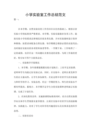 小学实验室工作总结范文
