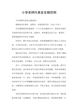 小学教师代表发言稿范例