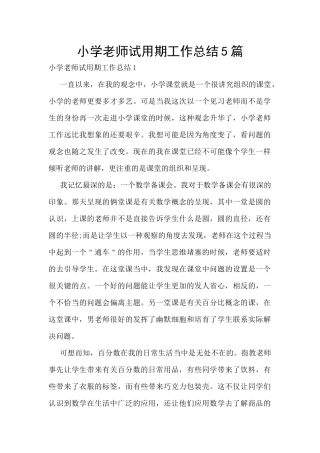 小学教师试用期工作总结5篇