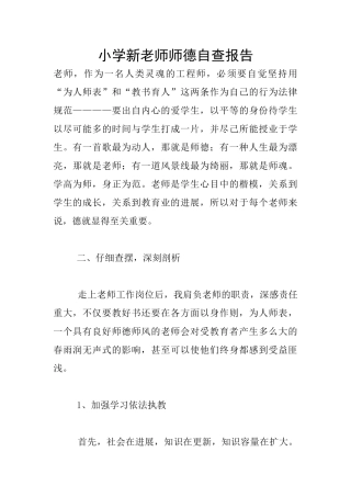 小学新教师师德自查报告