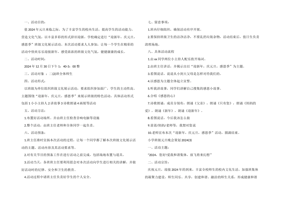 小学班级元旦晚会策划2024模板_第2页