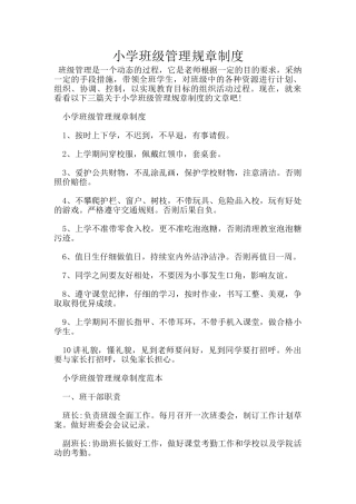 小学班级管理规章制度
