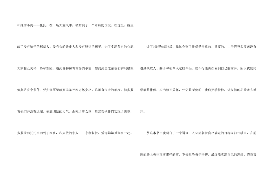 小学生《绿野仙踪》读后感5篇_第3页