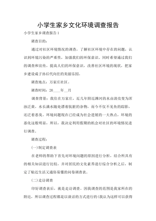 小学生家乡文化环境调查报告