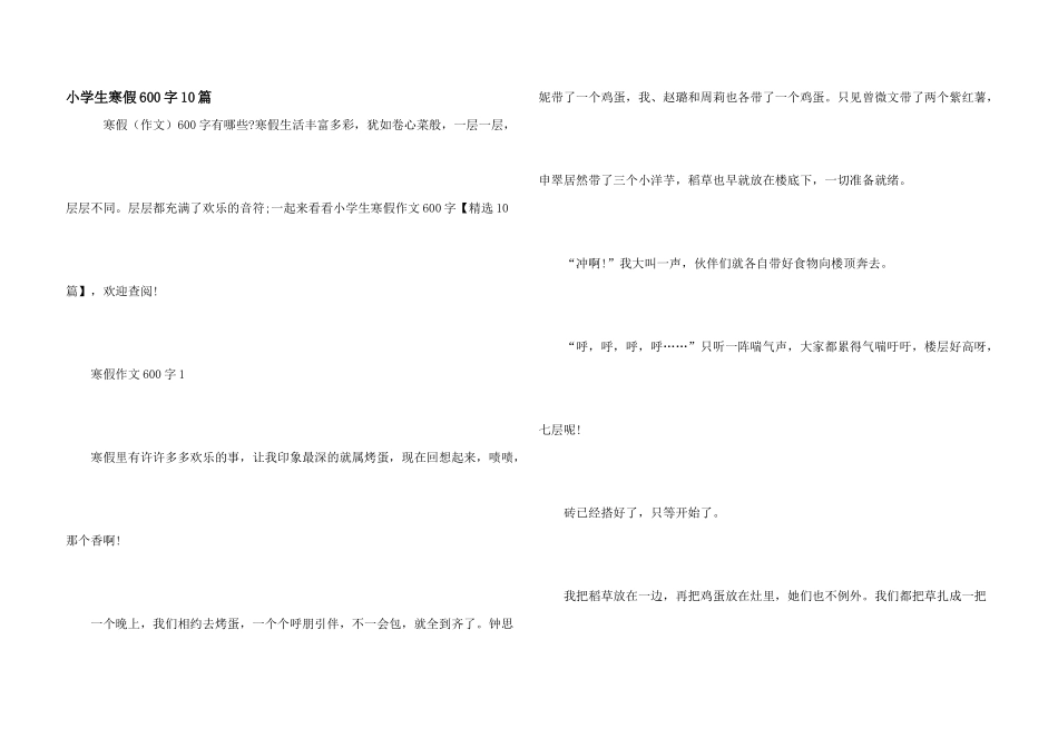 小学生寒假600字10篇_第1页