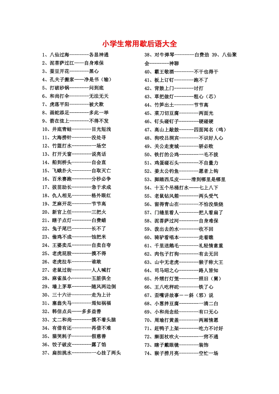 小学生常用歇后语大全_第1页