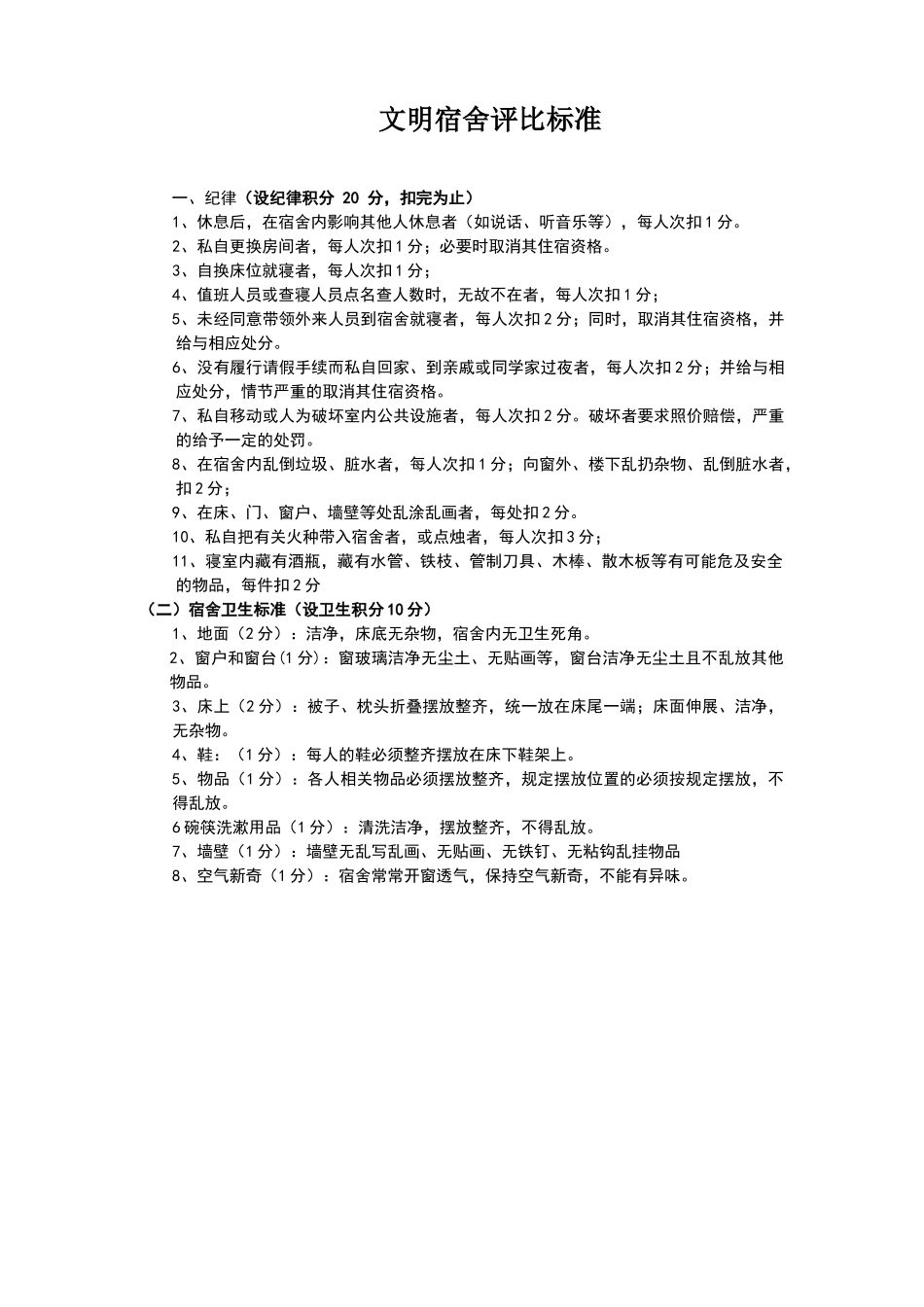 小学生文明宿舍评比标准_第1页