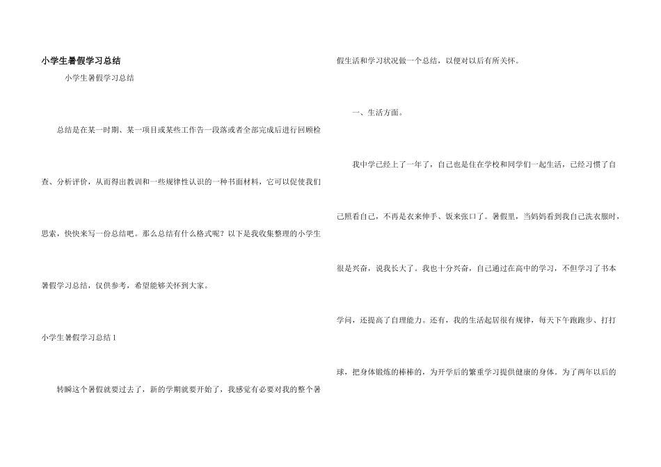 小学生暑假学习总结_第1页
