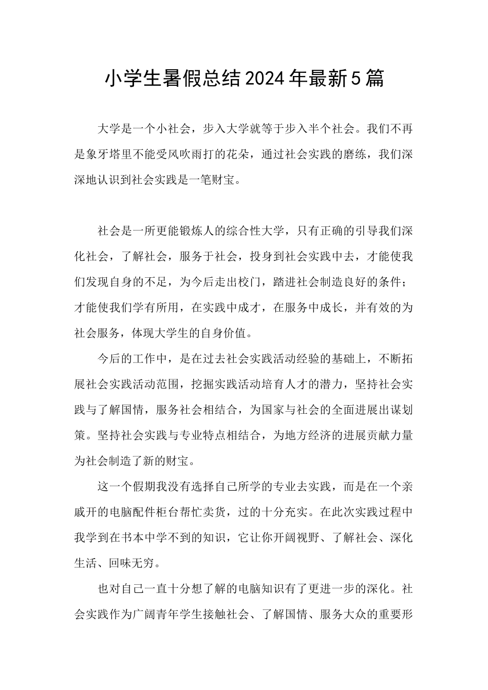 小学生暑假总结2024年最新5篇_第1页