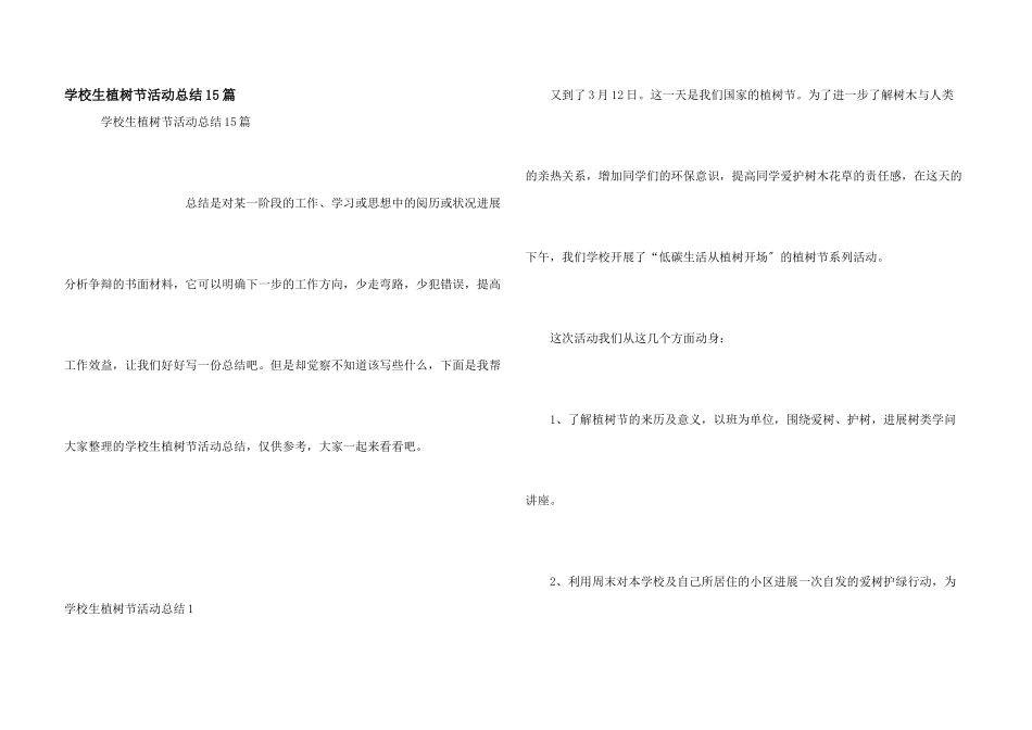 小学生植树节活动总结15篇_第1页