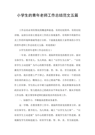 小学生的青年教师工作总结范文五篇