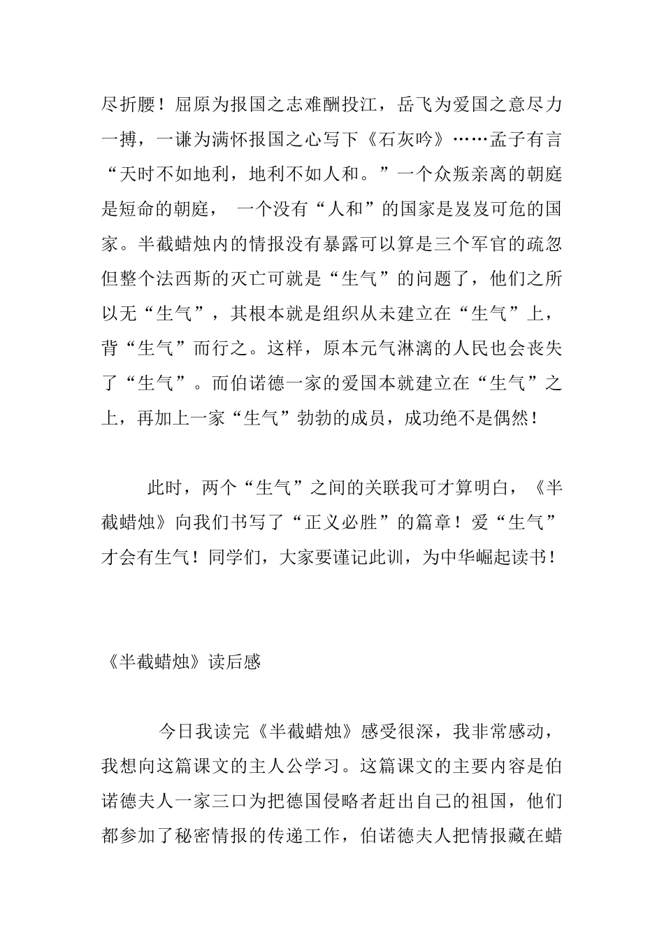 小学生读书心得《半截蜡烛》读后感_第2页