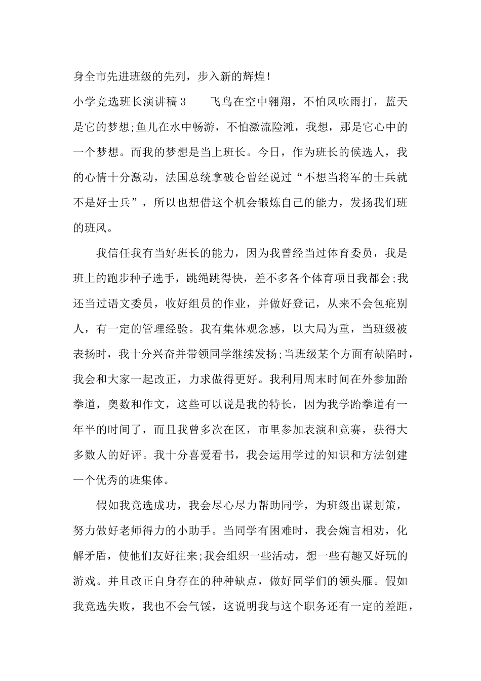 小学竞选班长演讲稿15篇_第3页