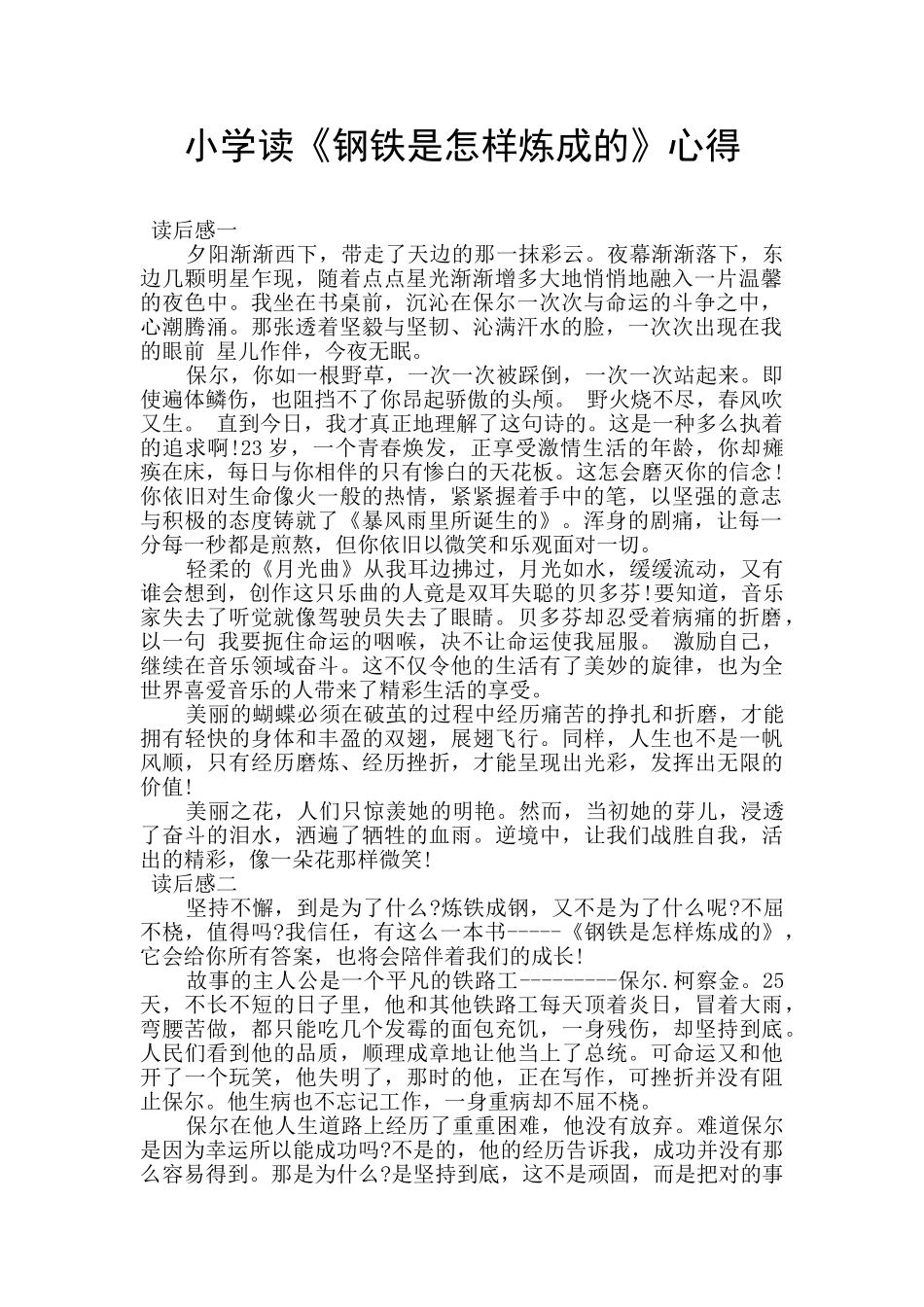 小学读《钢铁是怎样炼成的》心得_第1页