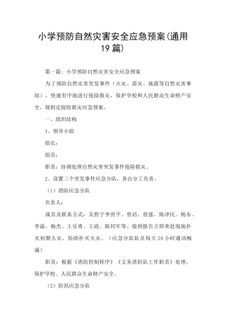 小学预防自然灾害安全应急预案