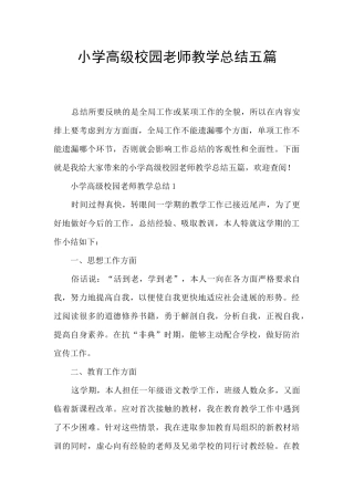 小学高级校园教师教学总结五篇