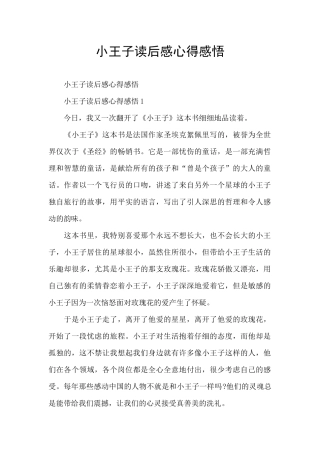 小王子读后感心得感悟