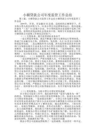 小额贷款公司年度监管工作总结